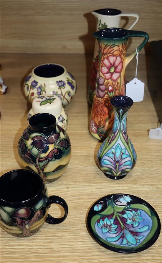 Two Moorcroft ewers and six smaller pots